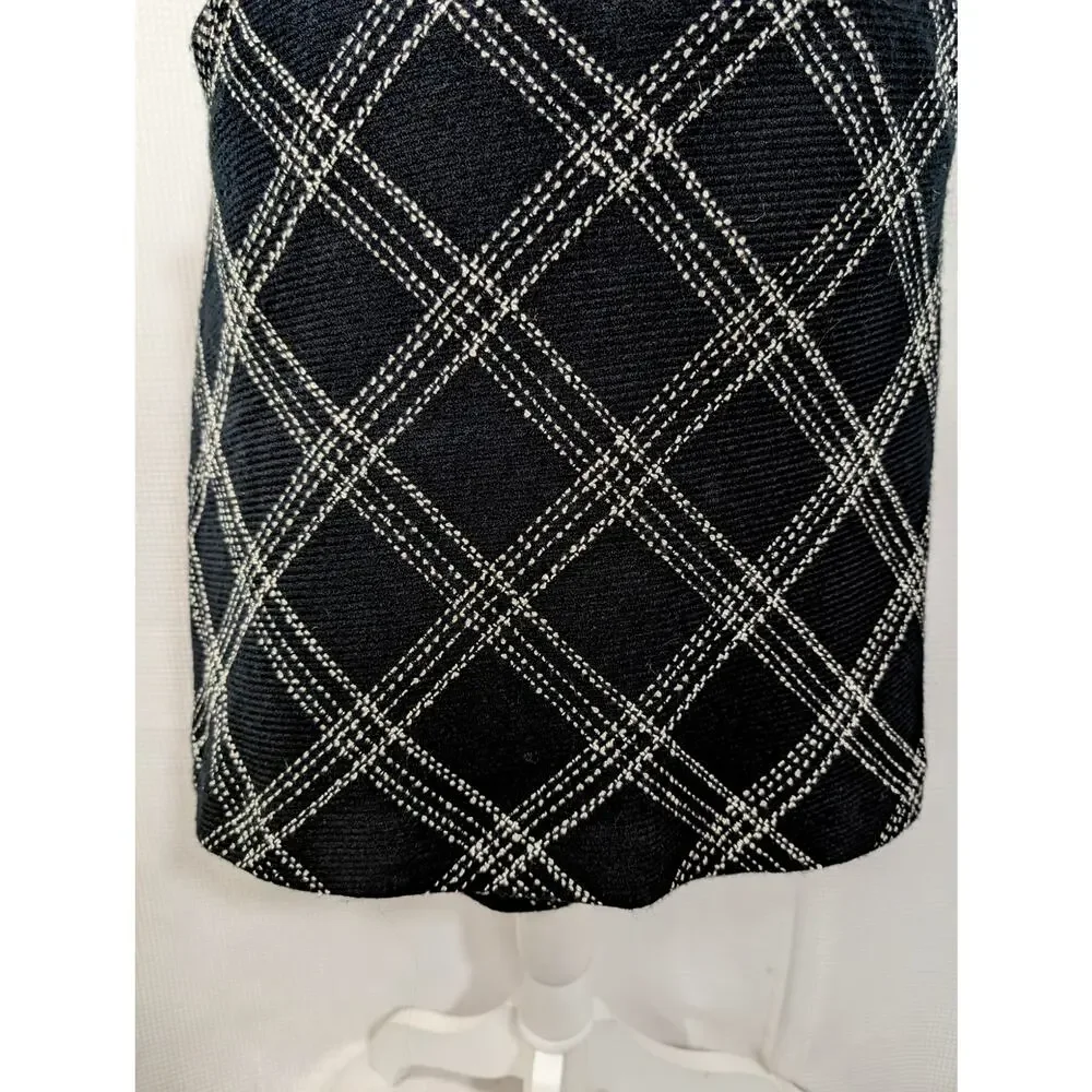 ANN TAYLOR LOFT! RICH BLACK & WHITE PLAID, WIDE WAISTBAND PENCIL STYLE SKIRT! 6 - Picture 6 of 10